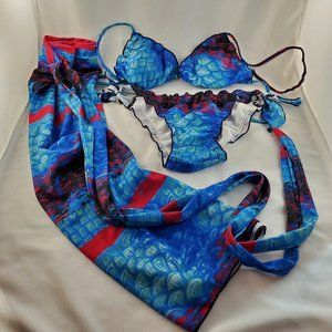 3 Piece Mermaid print Swimsuit, Bikini, Size Small
